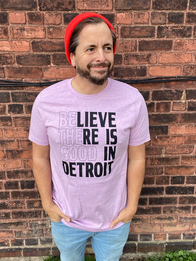 Believe There is Good in Detroit Tee heather lilac