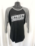 Detroit Strikes Back 3/4 white ink gray sleeves