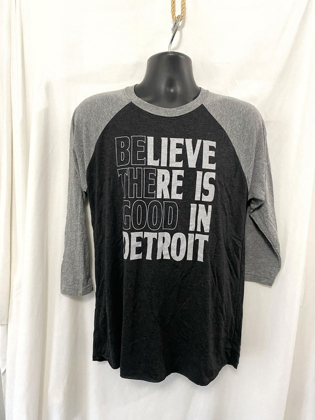 Be The Good 3/4 white ink gray sleeves